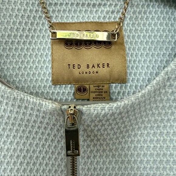 TED BAKER Working Title Textured Zip Jacket Light Blue Cropped 3/4 Sleeve Size 1 - Picture 3 of 10